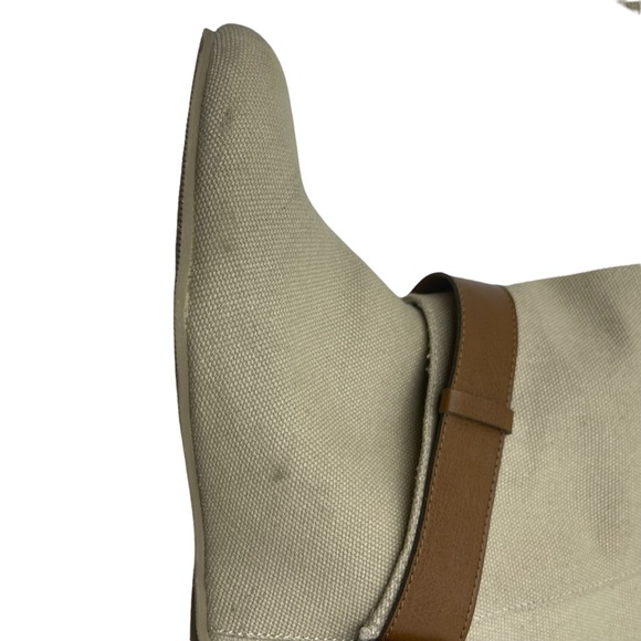 ALDO| NWOT Tan Burlap/Linen hidden wedge,wide calf, with camel belt detail SZ 37 - Picture 16 of 16